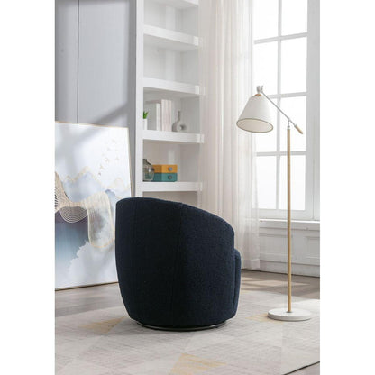 Teddy Fabric Swivel Accent Armchair Barrel Chair With Black Powder Coating Metal Ring,Dark Blue