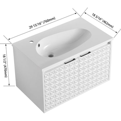 30 Inch Wall Mounted Bathroom Vanity With Sink, Soft Close Doors, For Small Bathroom (KD-PACKING)