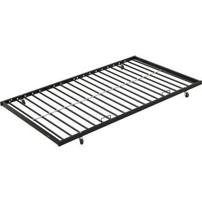 Twin Over FULL Metal Bunk Bed with Trundle 2 - Side Ladder and Full-Length Guardrail, No Box Spring Needed, Large Under Bed Storage, Easy Assemble, Black & Brown