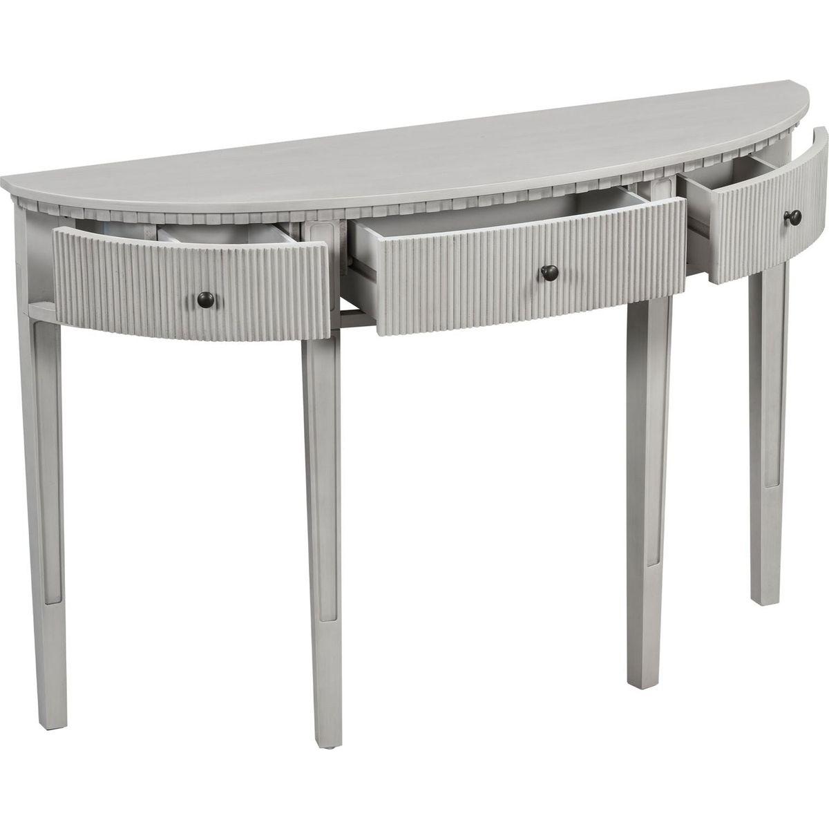 Distinctive Features of Pine Veneer Console Table with Vertical Stripe Drawer Fronts and Four Legs