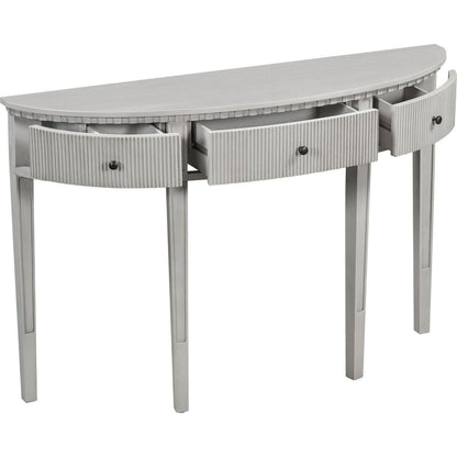 Distinctive Features of Pine Veneer Console Table with Vertical Stripe Drawer Fronts and Four Legs