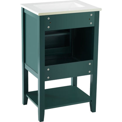 20" Bathroom Vanity with Sink, Bathroom Cabinet with Soft Closing Door, Storage Rack and Open Shelf, Green