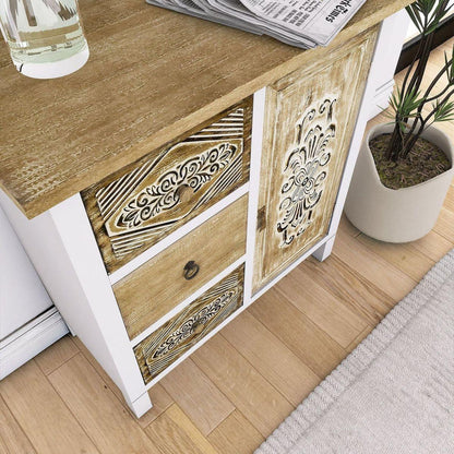 Hand-Carved Accent Cabinet with Vintage Charm - Versatile Storage and Distinctive Design - Fully Assembled