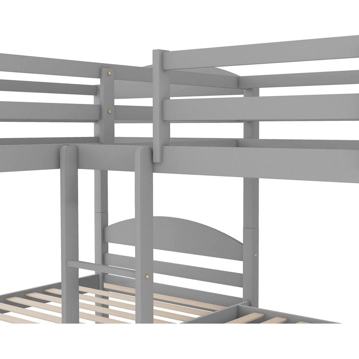 Twin L-Shaped Bunk bed with Trundle-Gray{O