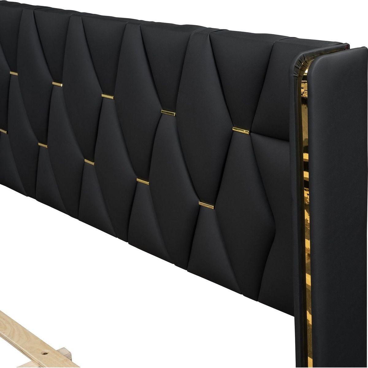 Full Size Upholstered Platform Bed with Metal Strips, Black