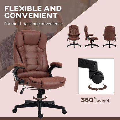 6 Point Vibrating Massage Office Chair with Heat, Microfiber High Back Executive Office Chair with Reclining Backrest, Padded Armrests and Remote, Red