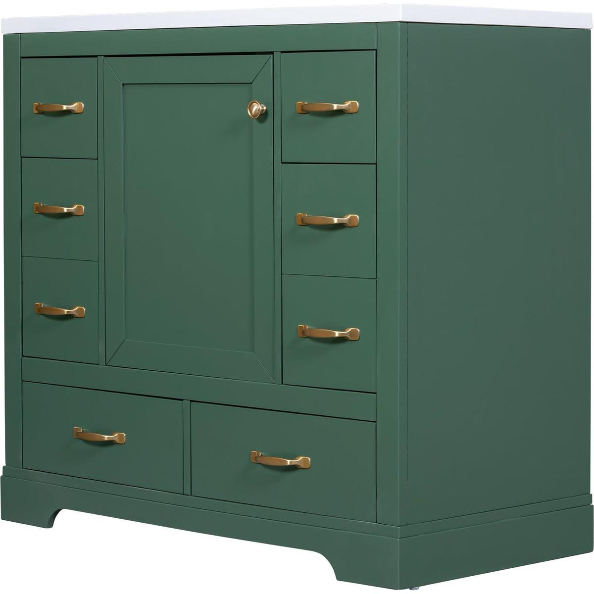 36" Bathroom Vanity with Sink Combo, Six Drawers, Multi-Functional Drawer Divider, Adjustable Shelf, Green