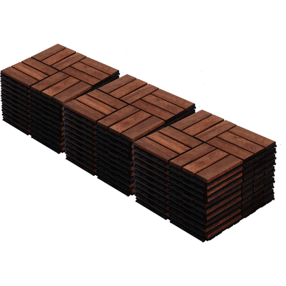 Acacia Wood Interlocking Deck Tiles Checker Pattern, 10PCS 12" x 12" Square Brown Acacia Hardwood Outdoor Flooring for Patio, Bancony, Pool Side,...