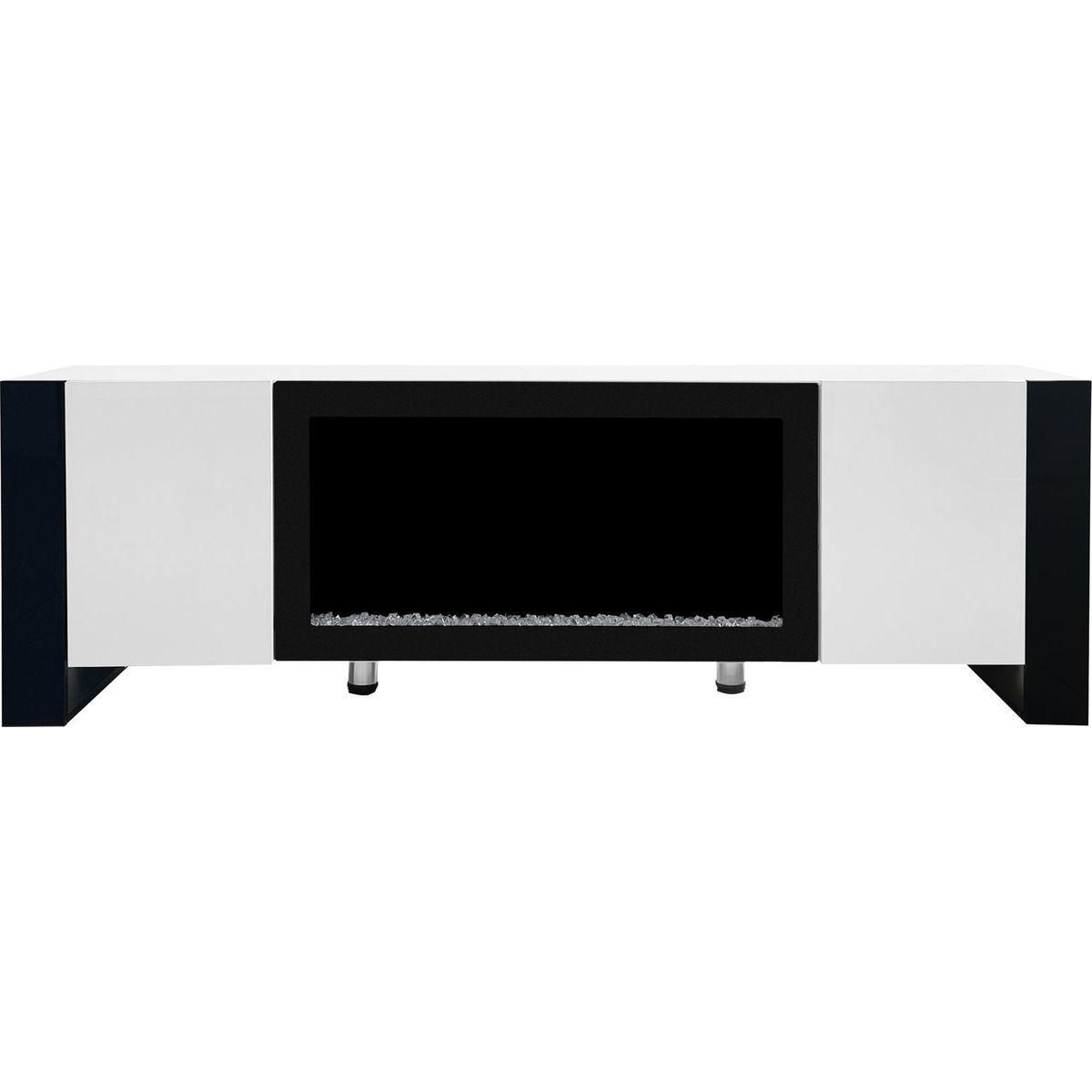 Modern TV Stand with 34.2" Non-heating Electric Fireplace, High Gloss Entertainment Center with 2 Cabinets, Media Console for TVs up to 78", White