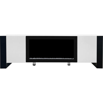 Modern TV Stand with 34.2" Non-heating Electric Fireplace, High Gloss Entertainment Center with 2 Cabinets, Media Console for TVs up to 78", White