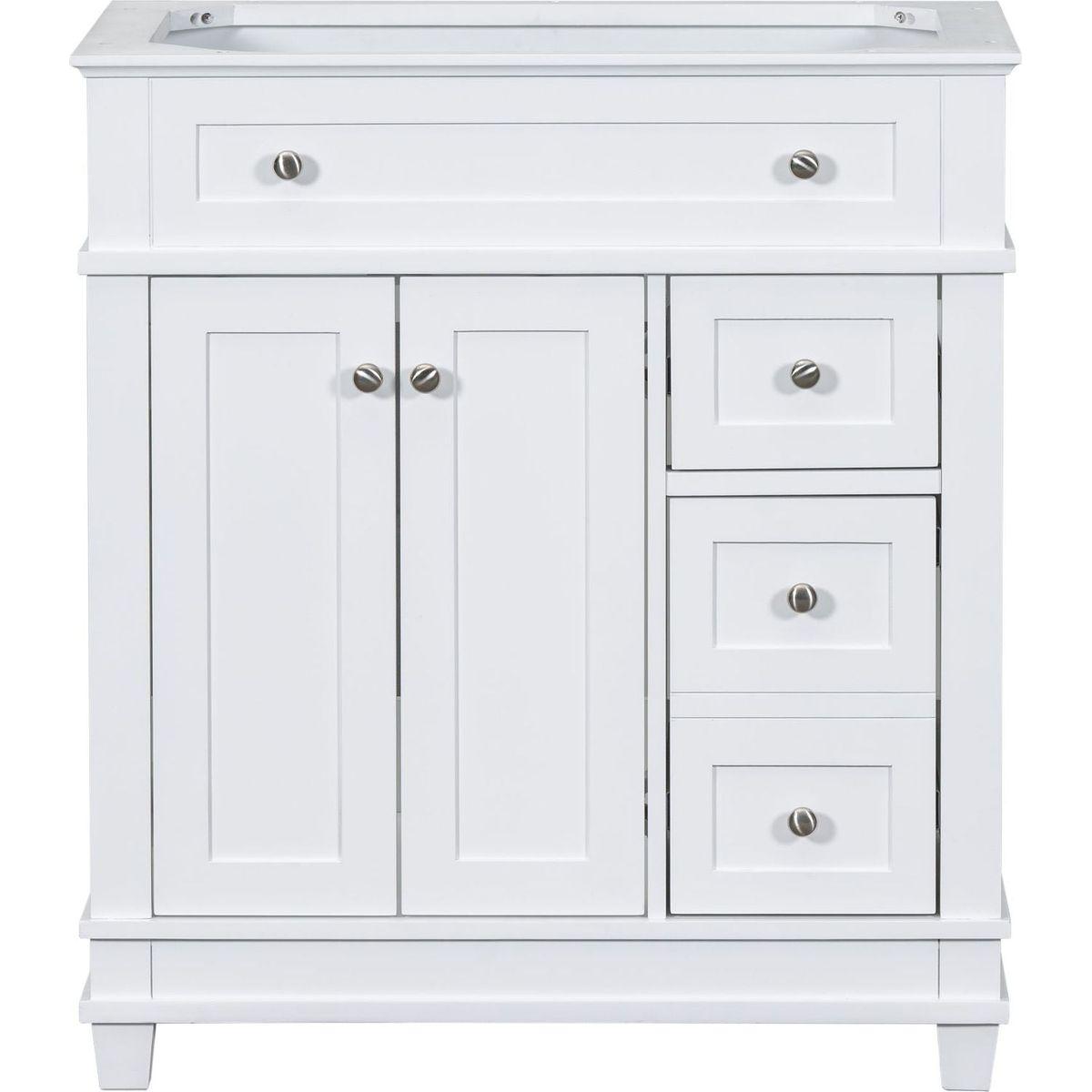 30" Bathroom Vanity Cabinet without Sink, Free Standing Vanity with 2 Drawers& Soft Closing Doors, Solid Wood Frame Bathroom Cabinet, White (NOT INCLUDE SINK)