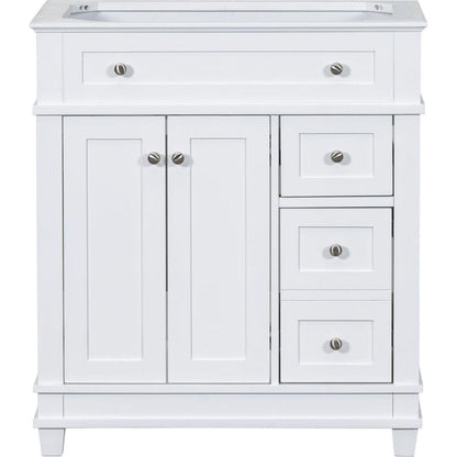 30" Bathroom Vanity Cabinet without Sink, Free Standing Vanity with 2 Drawers& Soft Closing Doors, Solid Wood Frame Bathroom Cabinet, White (NOT INCLUDE SINK)