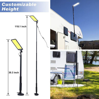LED Camping Light, 12V 10000 Lumen Super Bright Portable Outdoor Lights with Telescoping Pole Suction Cup Magnetic Base, Flood Lamp for Outdoors Camp, Fishing, Picnic, BBQ, Power Failure