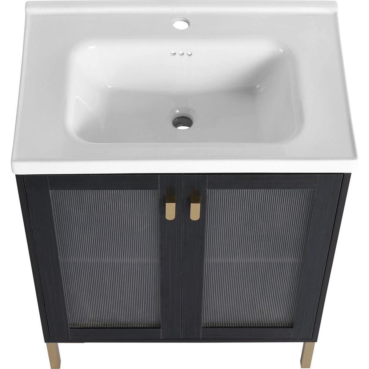 28 Inch Freestanding Bathroom Vanity Plywood With Ceramic Sink, Soft Closing Door (KD-Package)