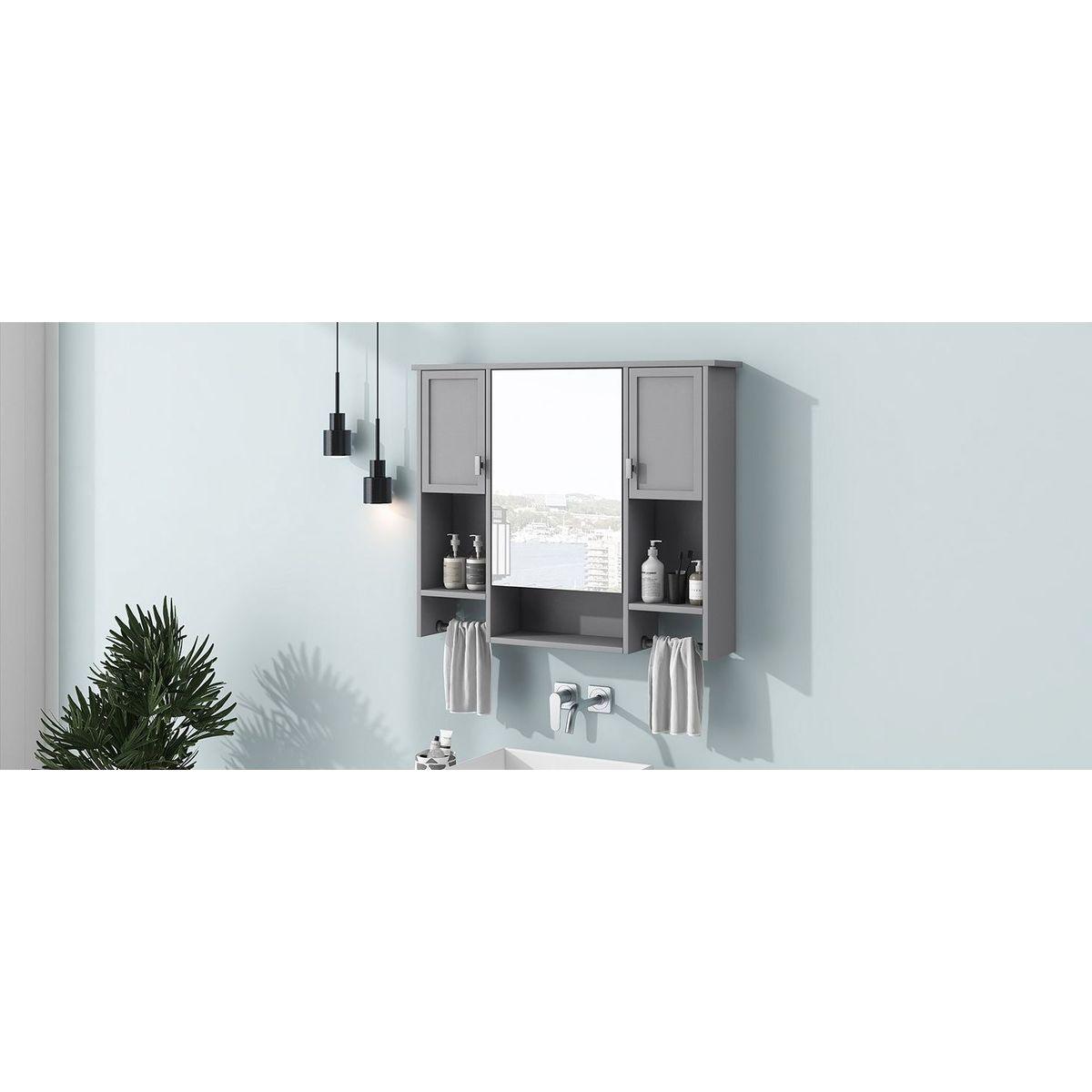 35" x 28" Modern Wall Mounted Bathroom Storage Cabinet, Bathroom Wall Cabinet with Mirror, Medicine Cabinet with Towels Bar