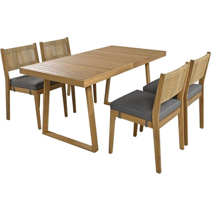 Multi-person Outdoor Acacia Wood Dining Table and Chair Set, Thick Cushions, Suitable for Balcony, Vourtyard, and Garden.