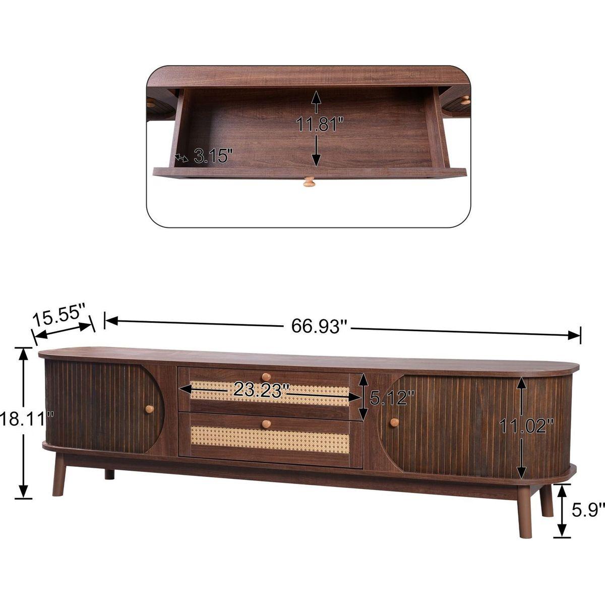 Rattan TV Stand for TVs up to 75", Modern Farmhouse Media Console, Entertainment Center with Solid Wood Legs, TV Cabinet for Living Room,Home Theatre