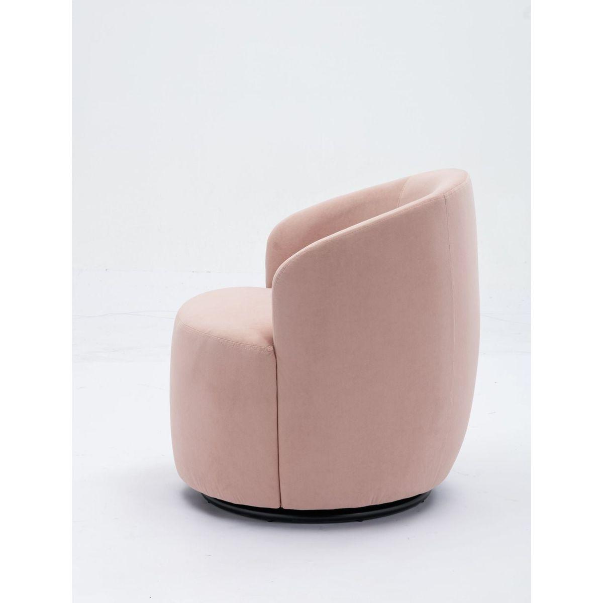 Velvet Fabric Swivel Accent Armchair Barrel Chair With Black Powder Coating Metal Ring,Pink