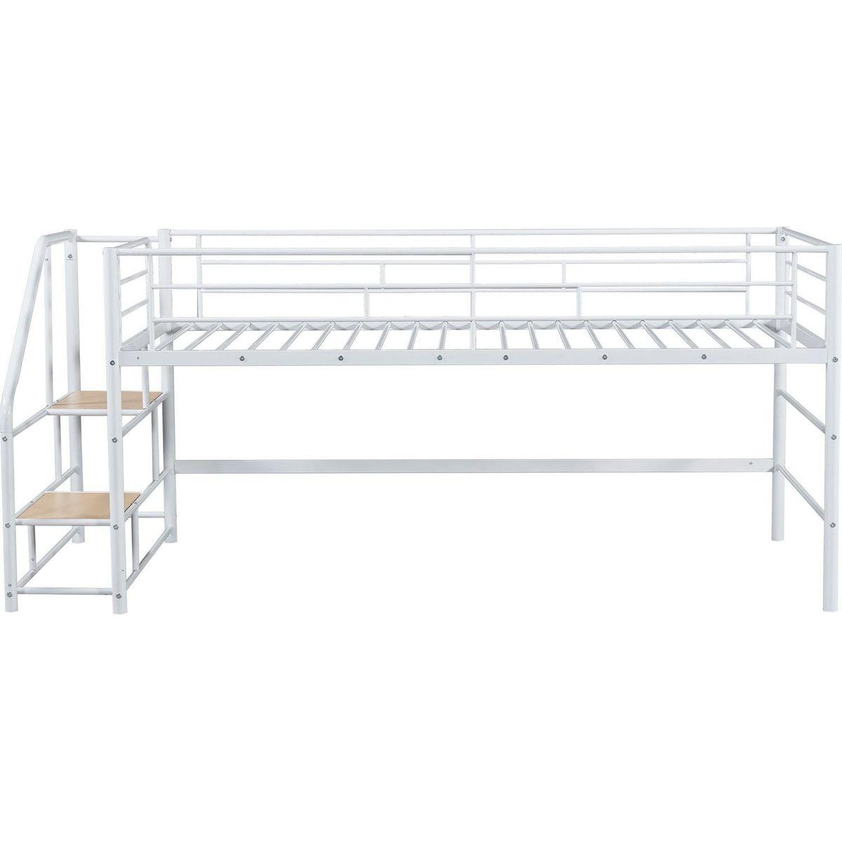 Mid Loft Bed with Storage stairs, Twin, White