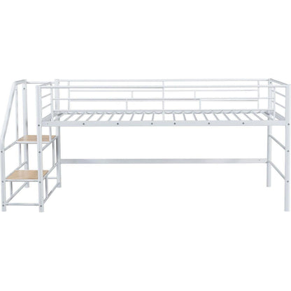Mid Loft Bed with Storage stairs, Twin, White