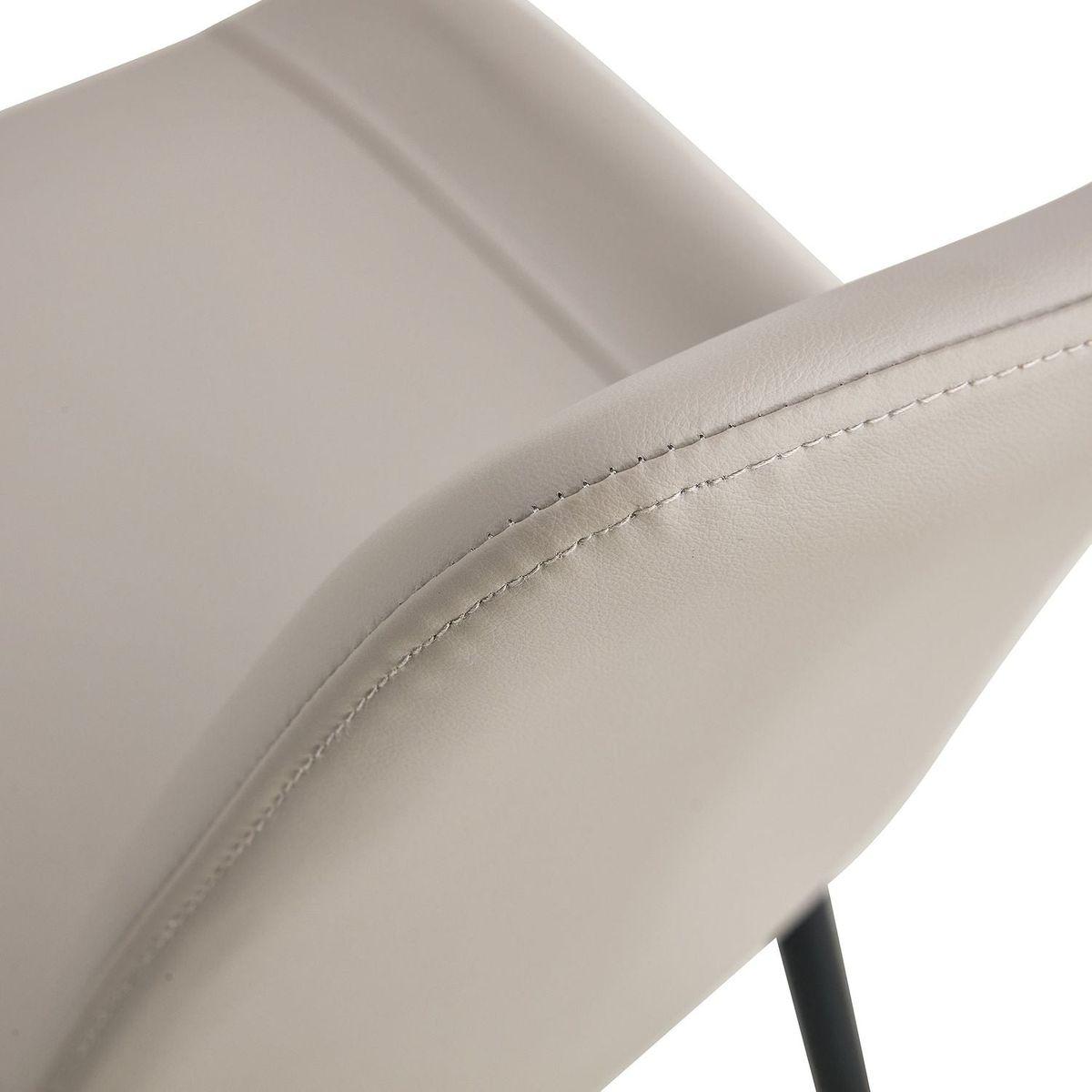 Light gray artificial leather backrest cushion dining chair, black metal legs, curved widened cushion design for more comfort, suitable for restaurants, kitchens, bedrooms, offices.(6 chairs) 0502