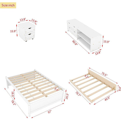 Versatile Full Bed with Trundle,Under bed Storage Box and Nightstand .White