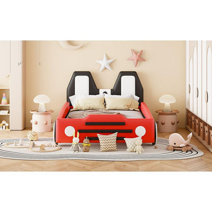Twin Size Race Car-Shaped Platform Bed with Wheels,Red
