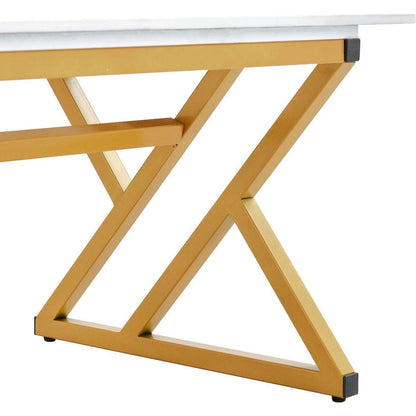 A modern minimalist style white marble patterned coffee table with golden metal legs. Computer desk. Game table. Tea table. CT-XX