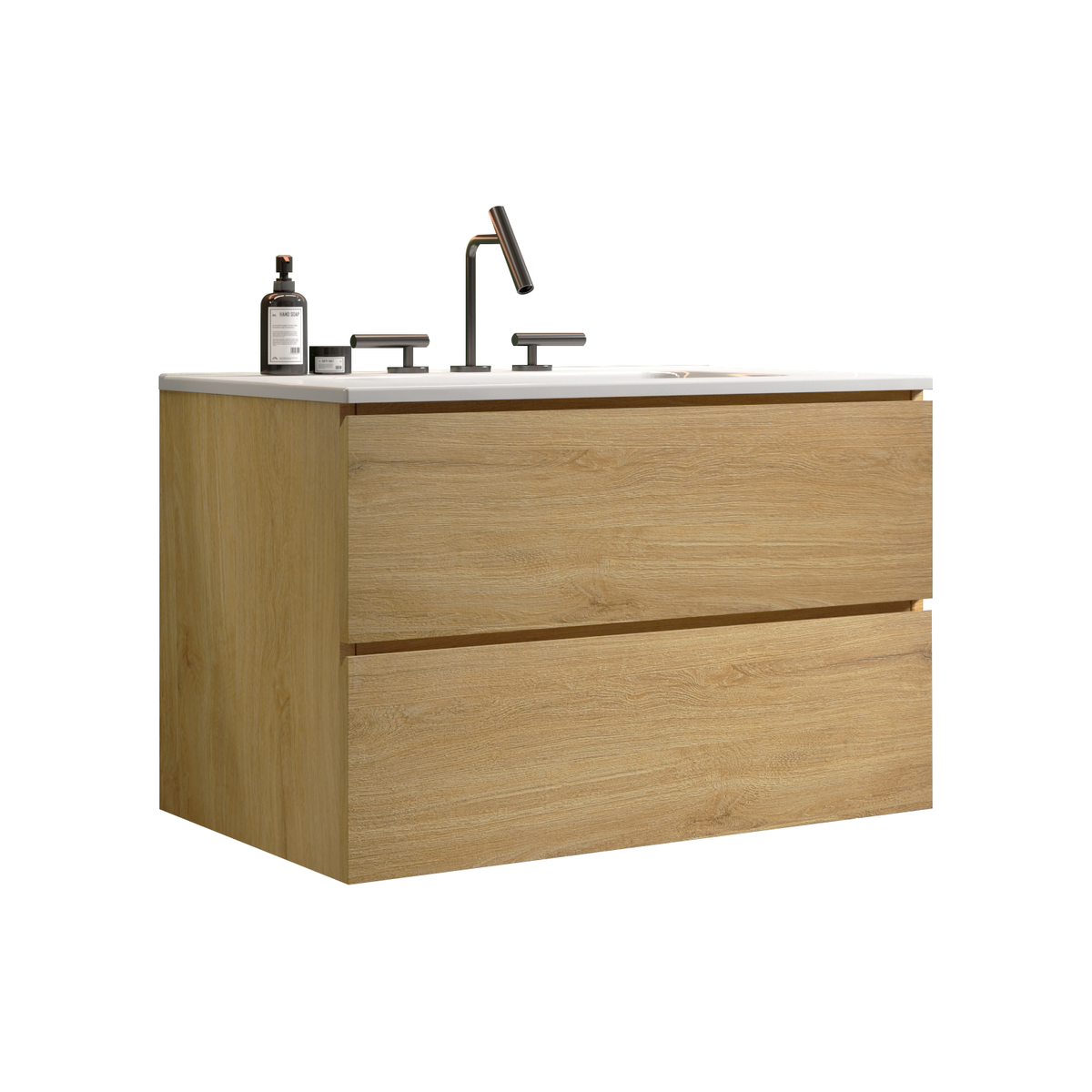 Wall Mount 30" Natural Oak Bathroom Vanity with Ceramic Sink with three faucet holes, Large Storage Floating Bathroom Vanity for Modern Bathroom, Pre-assembled