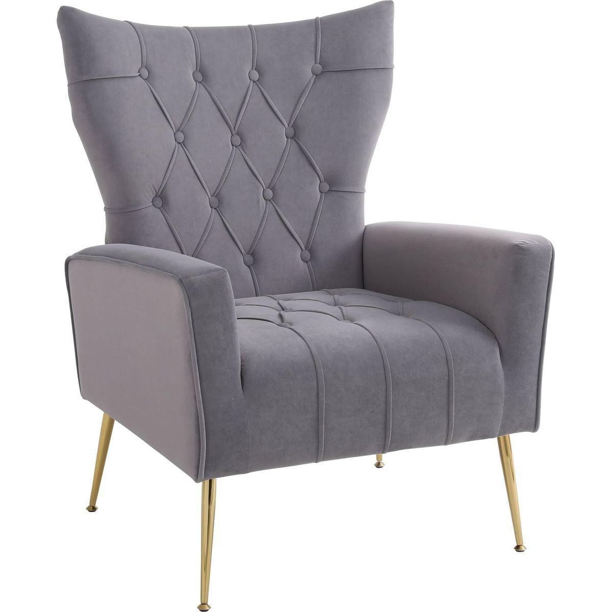 Modern Accent Chair with Ottoman, Comfy Armchair for Living Room, Bedroom, Apartment, Office (Grey)