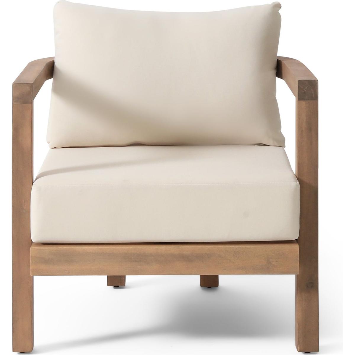 Outdoor Acacia Wood Patio Club Chair, Patio Furniture,Waterproof Thick Cushion Deep Seating for Porch, Garden, Backyard, Balcony, Weight Capacity 400lbs, Brown wash, Beige cushion