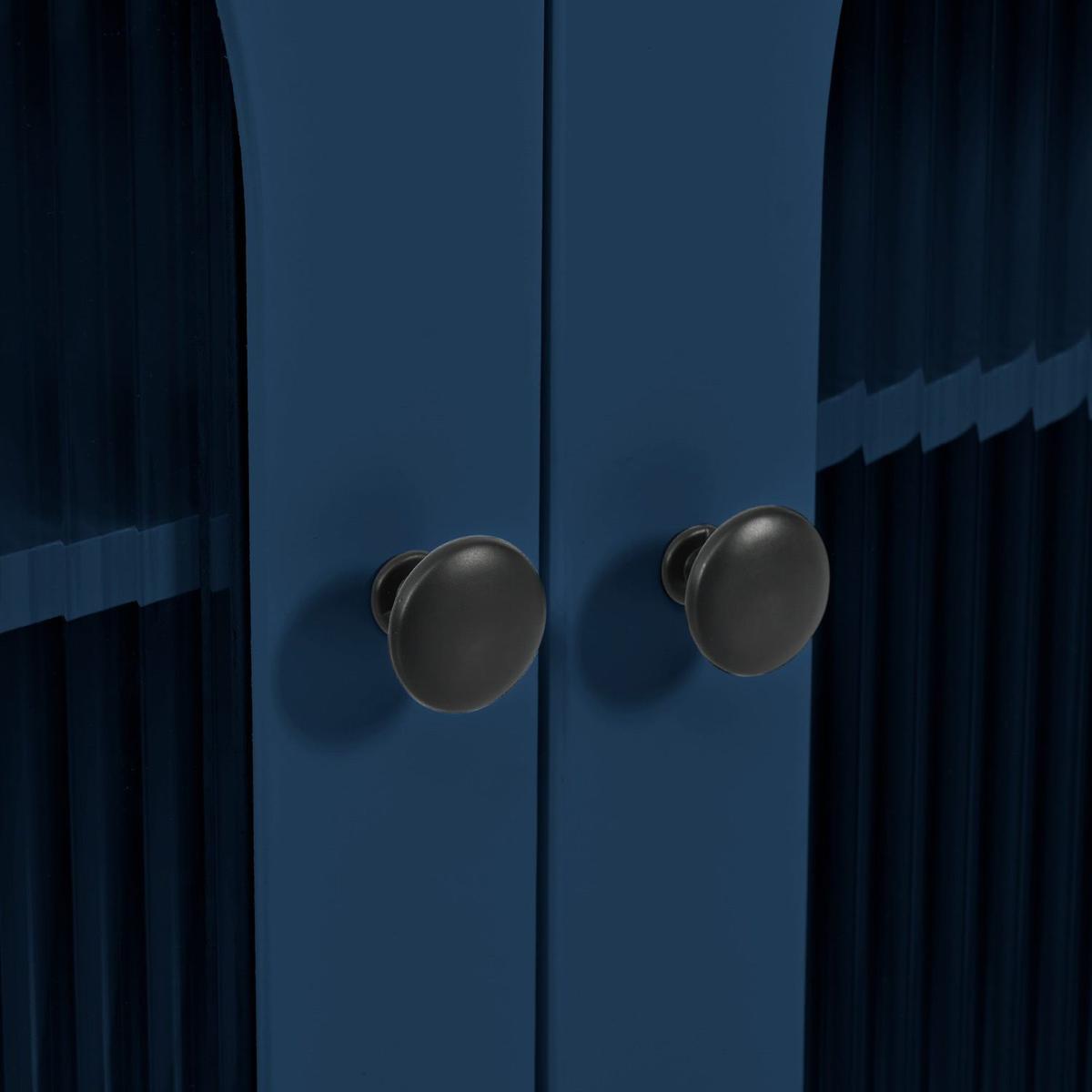 Rolling Kitchen Island With Movable Extended Table, Kitchen Cabinet on Wheels with Power Outlets and 2 Fluted Glass Doors, Kitchen Island with a Storage Compartment and Side 3 Open Shelves, Navy