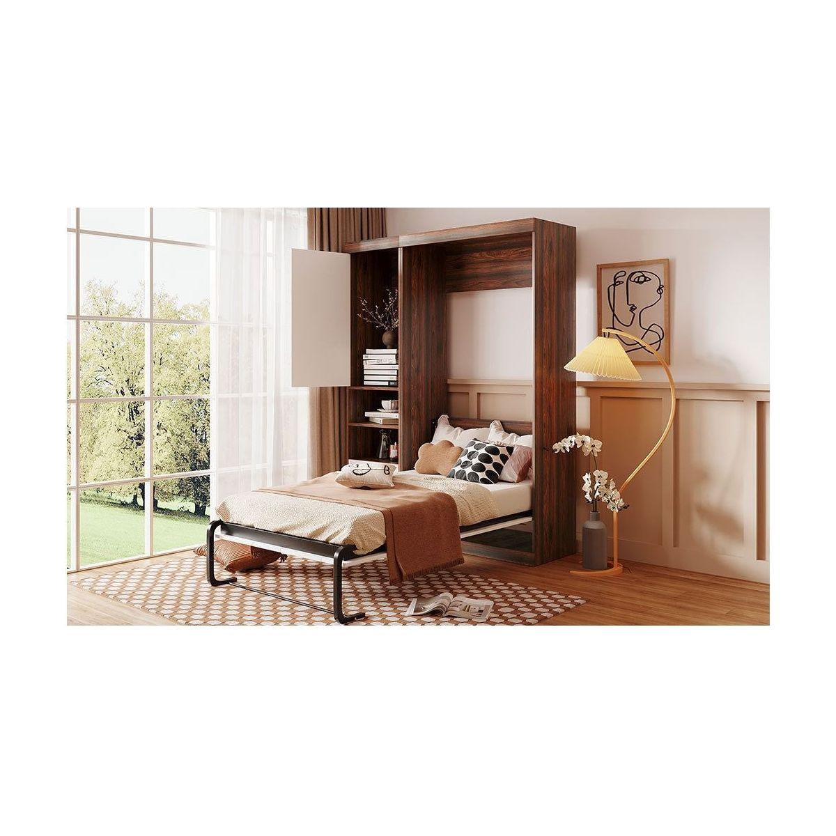Twin Size Murphy Bed Wall Bed with Cabinet,White