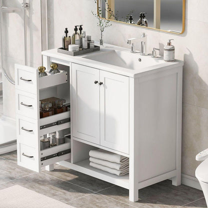 36" Bathroom Vanity with Sink Top, Bathroom Vanity Cabinet with Two Doors and Two Drawers, Solid Wood, Open shelf, MDF Boards, One Package, White