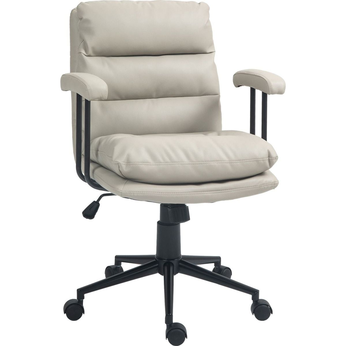 PU Leather Office Chair, Office Desk Chair, Task Computer Chair with Swivel Wheels, Adjustable Height, Double-tier Padded, Light Gray