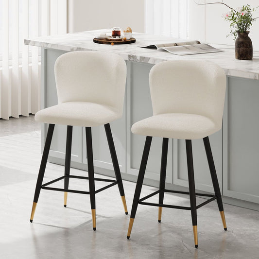 25.79'' modern style barstool, with white seats, black metal legs, and gold - tipped ends,suitable for various decoration styles