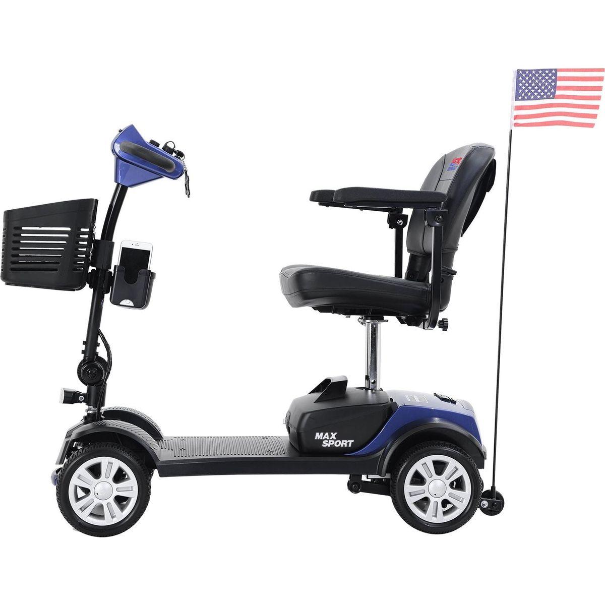 MAX SPORT BLUE 4 Wheels Outdoor Compact Mobility Scooter with 2 in 1 Cup & Phone Holder