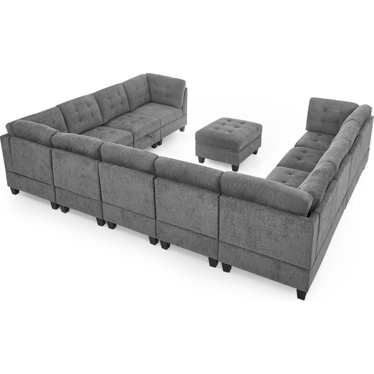 U shape Modular Sectional Sofa,DIY Combination,includes Seven Single Chair, Four Corner and One Ottoman,Grey