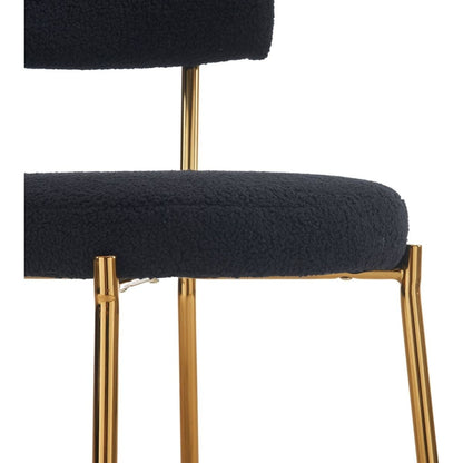 Set of 2 mid-century modern dining chairs - Teddy fabric upholstery - Curved back - Metal frame - Black | Elegant and comfortable kitchen chairs