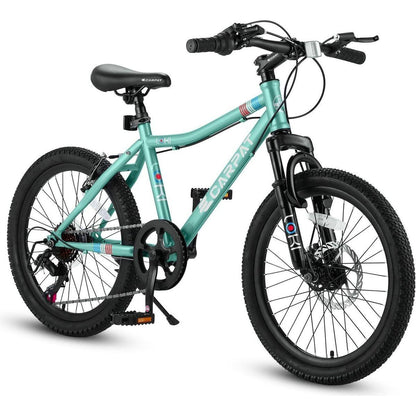 S20101 20 Inch Kids Bike, Boys Girls Mountain Bike Ages 8-12, 7 Speed Teenager Children Kids' Bicycles, Front Suspension Disc U Brake, 14 Inch Height Steel Frame
