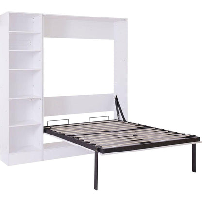 Full Size Murphy Bed Wall Bed with Sofa,with Shelves,White
