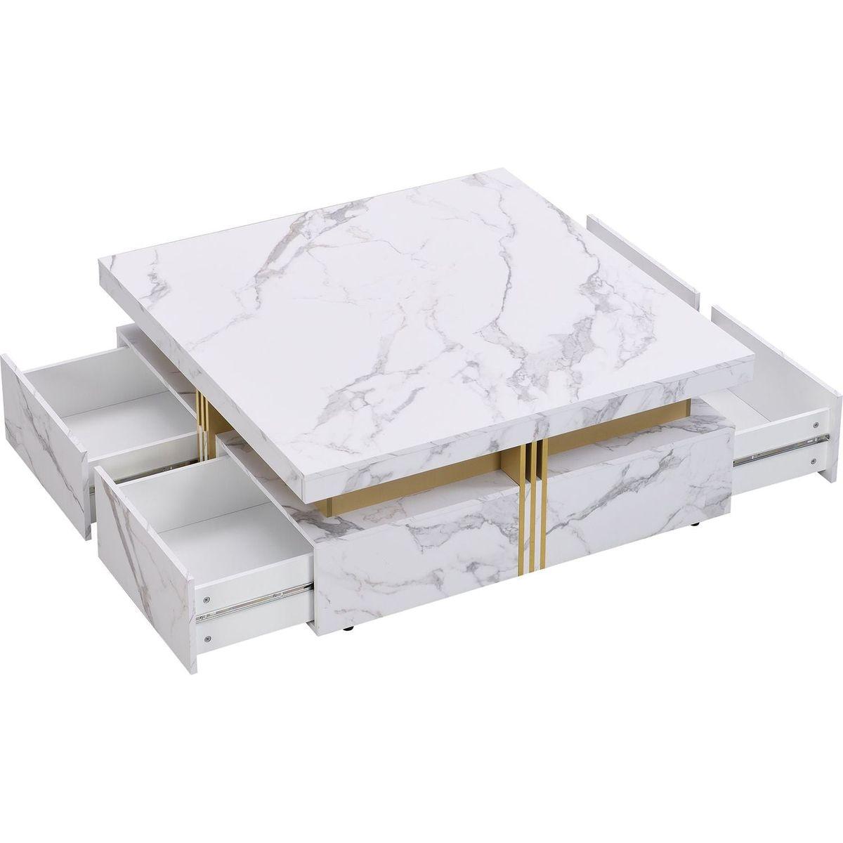 Modern White Square Storage Coffee Table with 4 Drawers