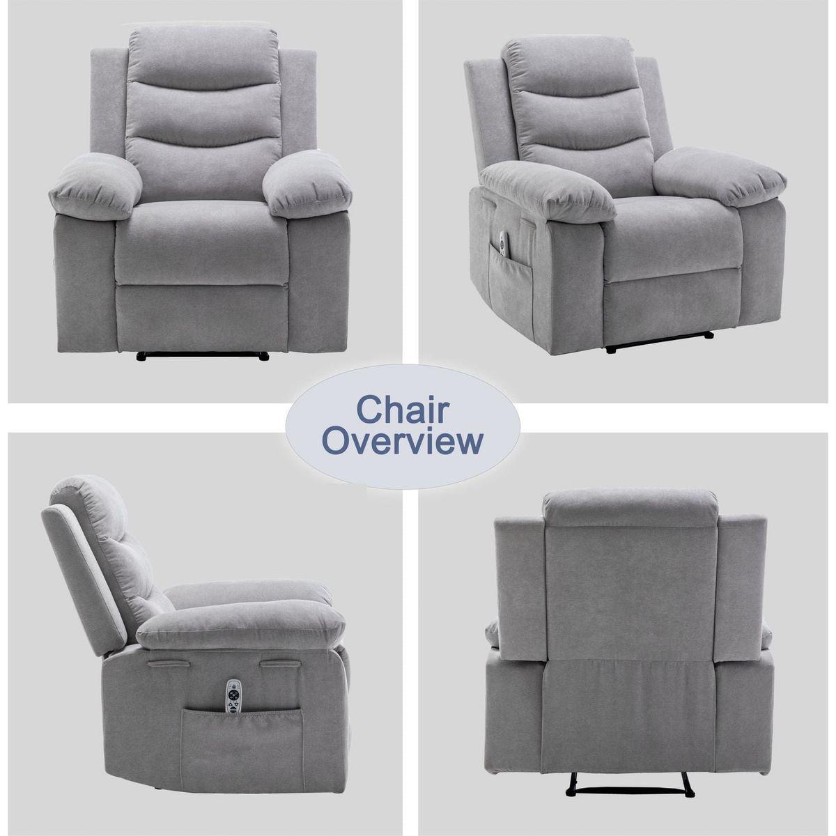 Power Recliner Chair with Adjustable Massage Function, Recliner Chair with Heating System for Living Room, Light Gray color fabric