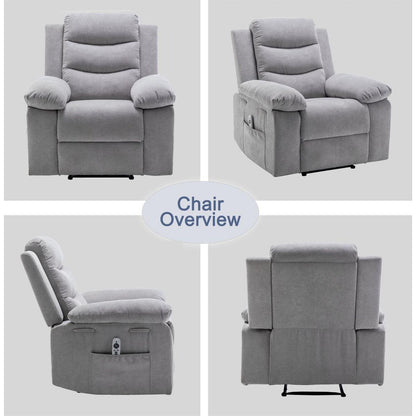 Power Recliner Chair with Adjustable Massage Function, Recliner Chair with Heating System for Living Room, Light Gray color fabric