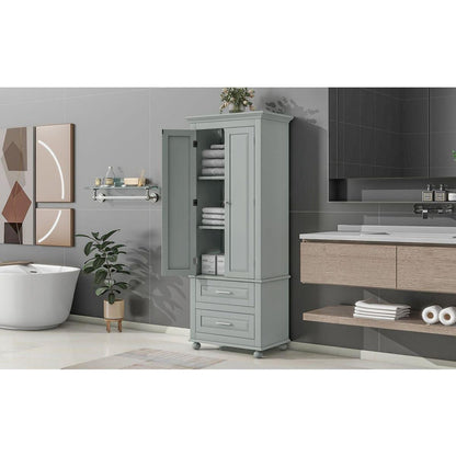 Tall Storage Cabinet with Two Drawers for Bathroom/Office, Grey