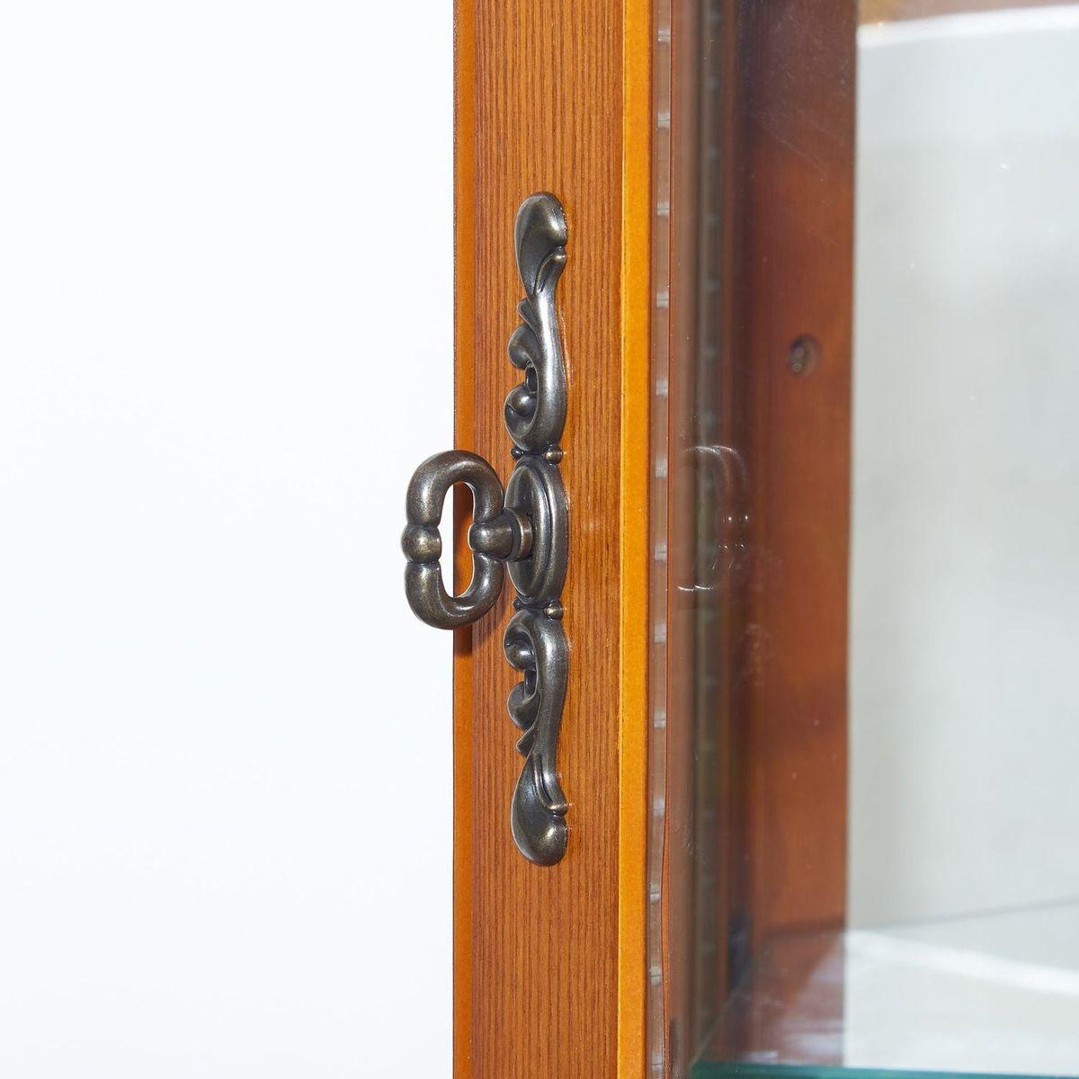 Corner Curio Cabinet with Lights, Adjustable Tempered Glass Shelves, Mirrored Back, Display Cabinet,Oak (E26 light bulb not included)