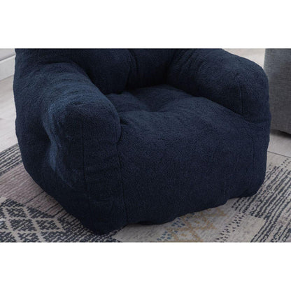 Soft Tufted Foam Bean Bag Chair With Teddy Fabric Dark Blue