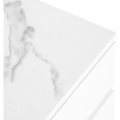 Modern APP Controlled LED TV Stand for TVs Up to 105", Faux Marble Tabletop Media Console with Tempered Glass Doors, Entertainment Center with 2 Drawers & Cabinets for Living Room, White