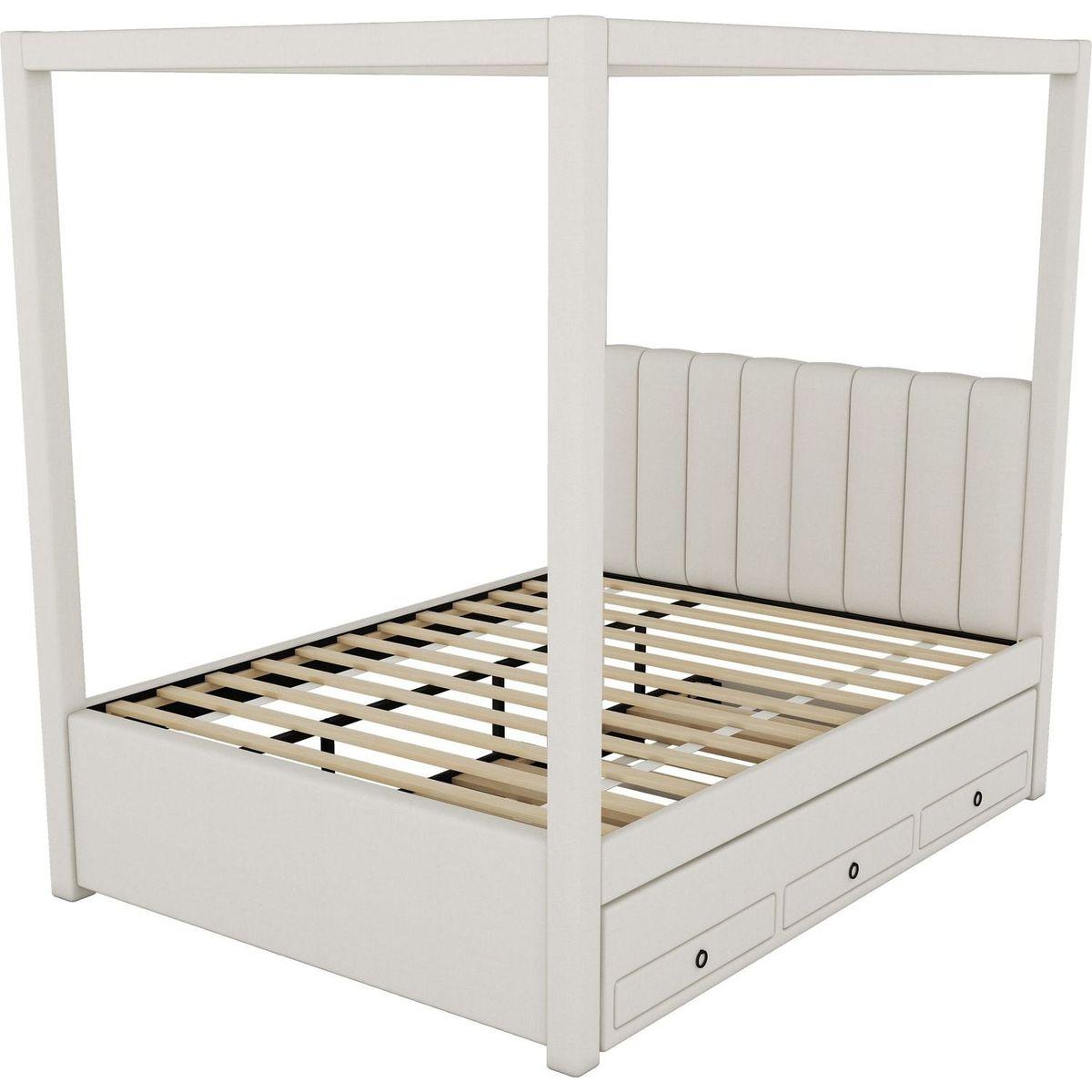 Full Size Upholstery Canopy Platform Bed with Trundle and Three Storage Drawers, Beige - Streamdale Furniture