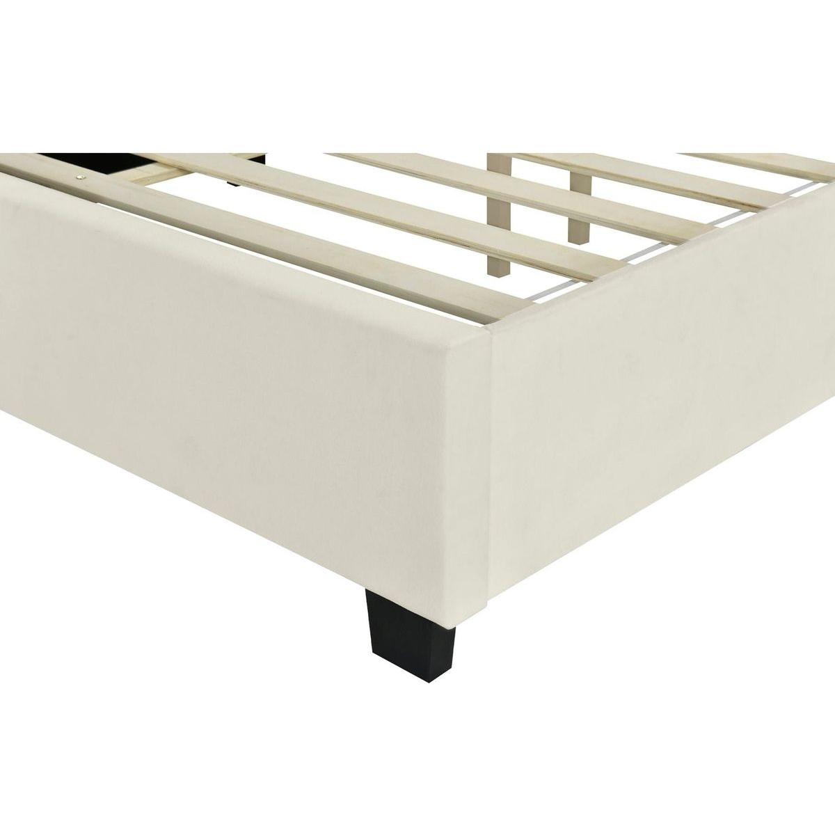 Queen Size Upholstered Platform Bed with Big Headboard, Bedroom Furniture, Velvet, Beige